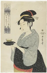 Naniwaya-teehuoneen tarjoilija Okita, noin 1793